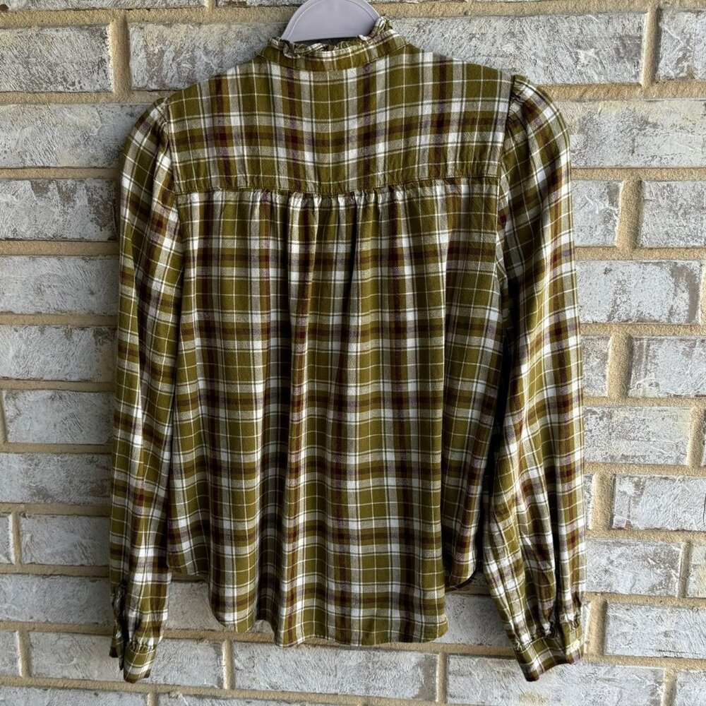 LOFT Womens Plaid Ruffle Check Button Up Shirt, Size XS. - Picture 2 of 8
